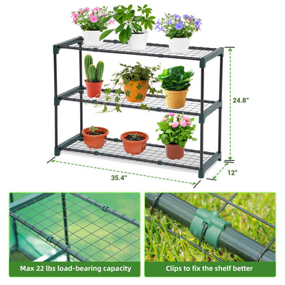 Ohuhu Lean to Greenhouse with Greenhouse Shelving, Portable Walk-in Green House with Mesh Windows 200x100x210 cm Reinforced Lean-to Wall Greenhouses