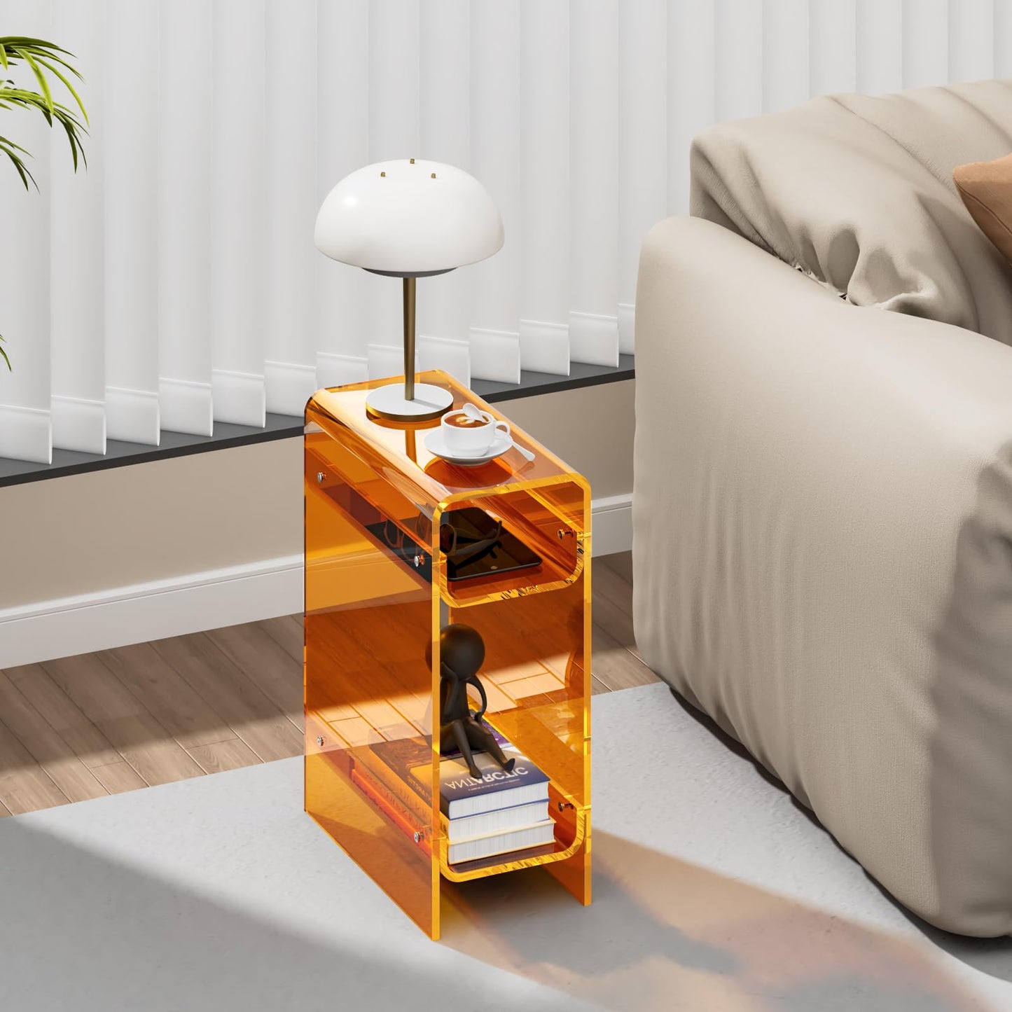 Dewrhiixe Clear Acrylic Side Table Narrow, Slim End Table for Small Spaces, Skinny Nightstand Bedside Table for Bedroom, Living Room, Office