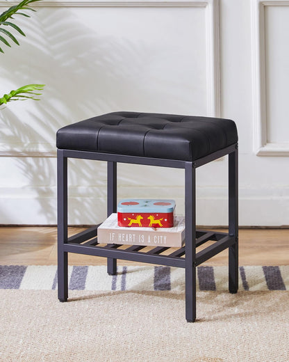IBUYKE Rectangular Makeup Stool, PU Seat Vanity Chair, Black WBD017B