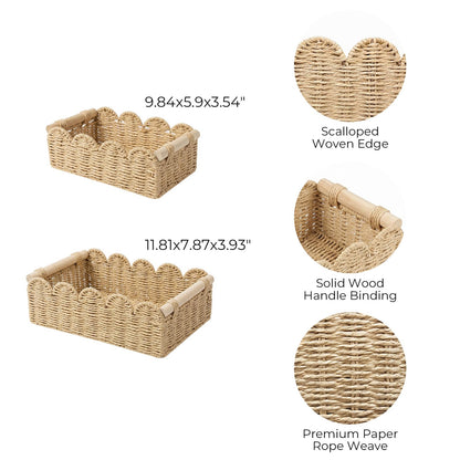 AURIVISTA Paper Rope Scalloped Toilet Paper Storage Organizer Basket,Beige