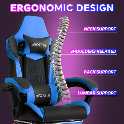 WOTSTA Gaming Chair, Ergonomic Gaming Chair with Footrest and Lumbar Support, Computer Chairs