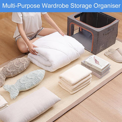 24L Clothes Storage Boxes,Stackable Cube Wardrobe Storage Organiser,Collapsible Storage With Metal Frame,Storage Bags With Zips Clear Window & Carry