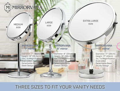 MIRRORVANA XXLarge 3X Magnifying Makeup Mirror on Stand for Dressing Table, Desk and Bathroom & Bedroom Vanity, Double Sided 3X/1X Magnification,