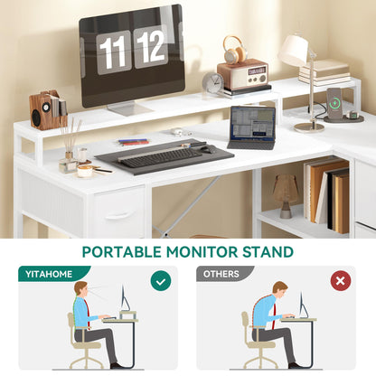 YITAHOME L Shaped Computer Desk with Drawers Power Outlet 140cm White