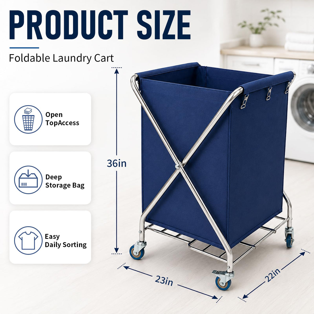 WUDLEP Laundry Hamper with Wheels, Folding Linen Collection Cart