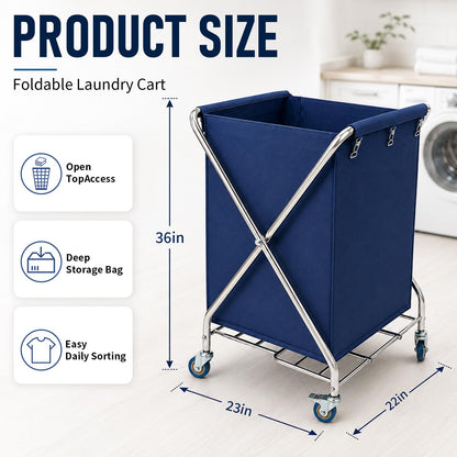 WUDLEP Laundry Hamper with Wheels, Folding Linen Collection Cart