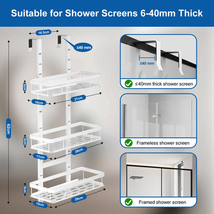 Diwoker Shower Caddy Hanging, Over Door Bathroom Storage White, 3-Tier