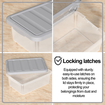 Parlynies 14 L Clear Storage Box with Gray Lid, 2 Pcs Plastic Under Bed Storage Bins for Organizing Clothes