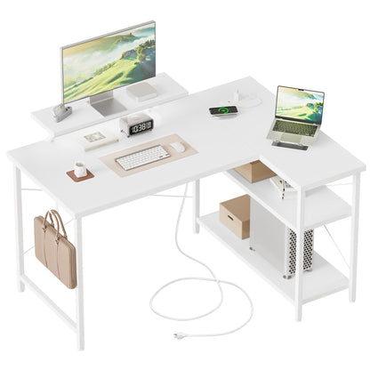 Mericonia Reversible Corner Desk, w. Led & Power Outlets, 100x70cm, White