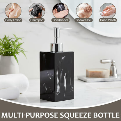 2Pcs Soap Dispenser, 500ML Refillable Liquid Square Marble Textured Soap Dispenser