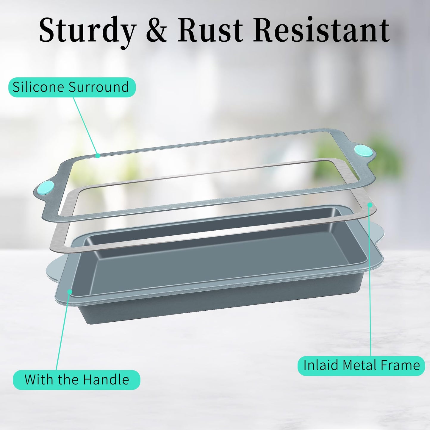 To encounter Silicone Baking Pans Set, 4 Pieces Nonstick Bakeware Set with Baking Pans, Baking Sheets, Cookie Sheets, Cake Pan with Metal Reinforced