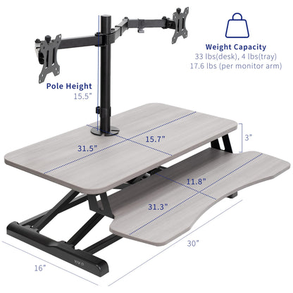 VIVO Height Adjustable 81cm Standing Desk Converter with Dual 13 to 30 inch Monitor Stand, Sit Stand Monitor Mount and Desk Riser, Gray