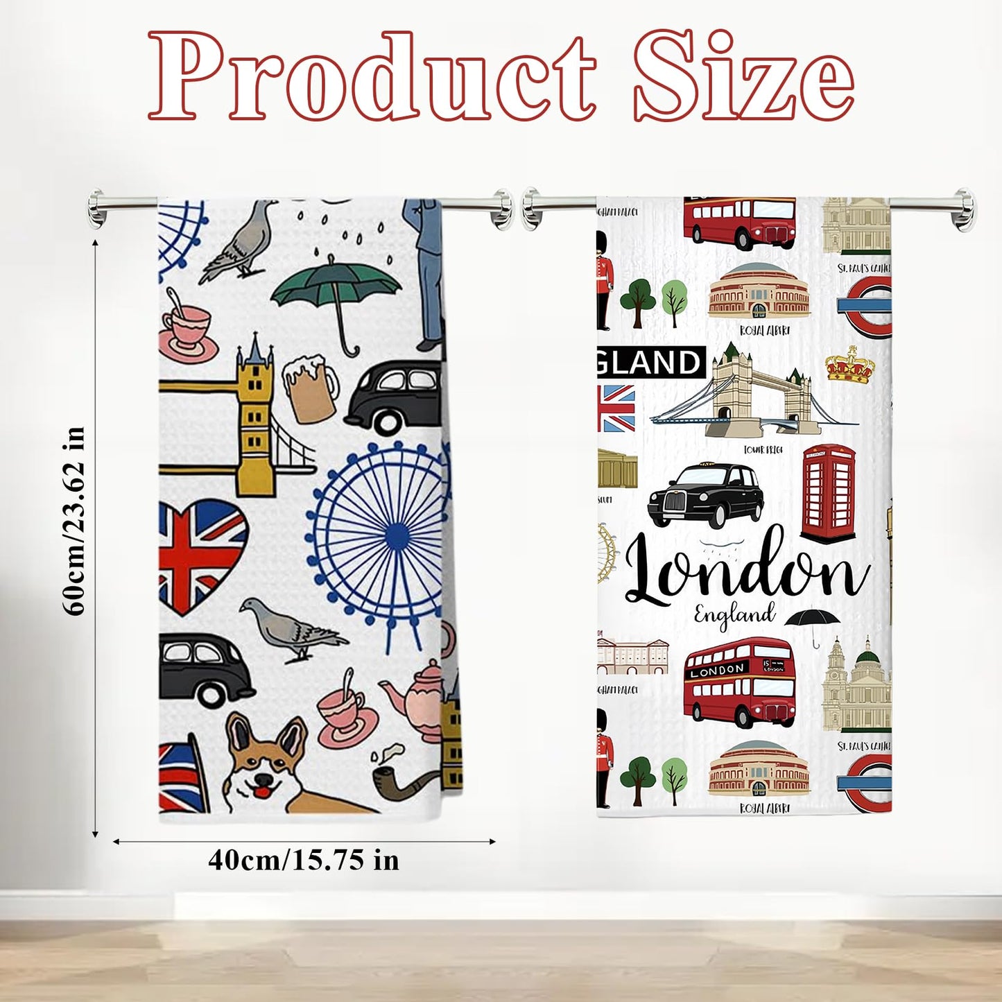 2 PCS London Tea Towels for Kitchen, Creative London Gifts Kitchen Towels, Absorbent Microfiber Dish Drying Cloth, Souvenir Kitchen Hand Towels
