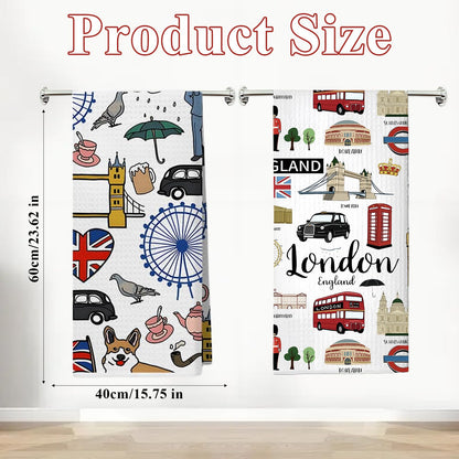 2 PCS London Tea Towels for Kitchen, Creative London Gifts Kitchen Towels, Absorbent Microfiber Dish Drying Cloth, Souvenir Kitchen Hand Towels