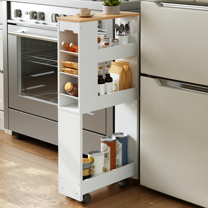 HOOBRO 4-Tier Slim Storage Trolley, 40 x 15 x 85.5 cm, Narrow Kitchen Trolley with 4 Lockable Swivel Casters, Storage Cart for Small Spaces, Kitchen