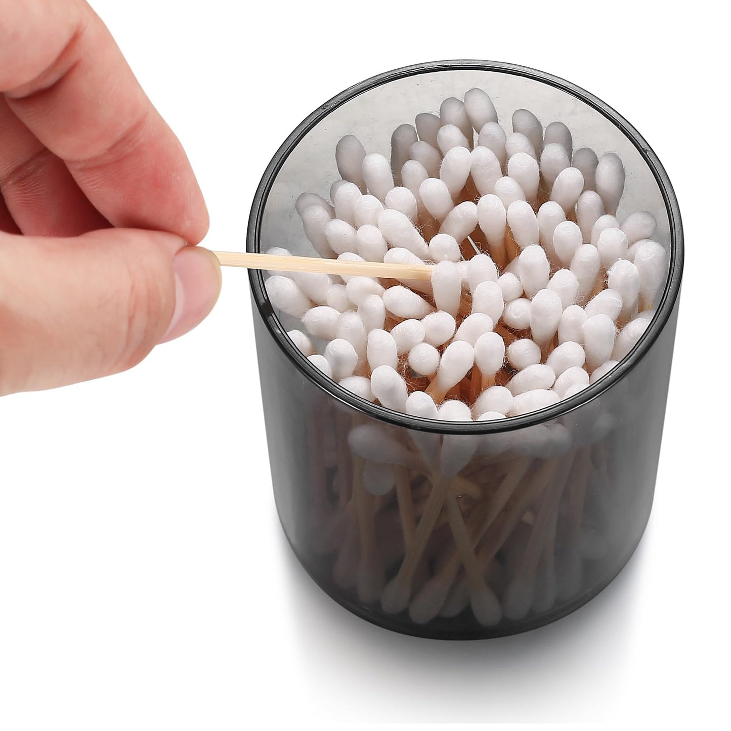 Gaomoeny 3 PACK Qtip Holder Dispenser Storage Organizer with Labels - 12 oz Black Apothecary Jars Bathroom for Cotton Ball,Cotton Swab,Cotton Round