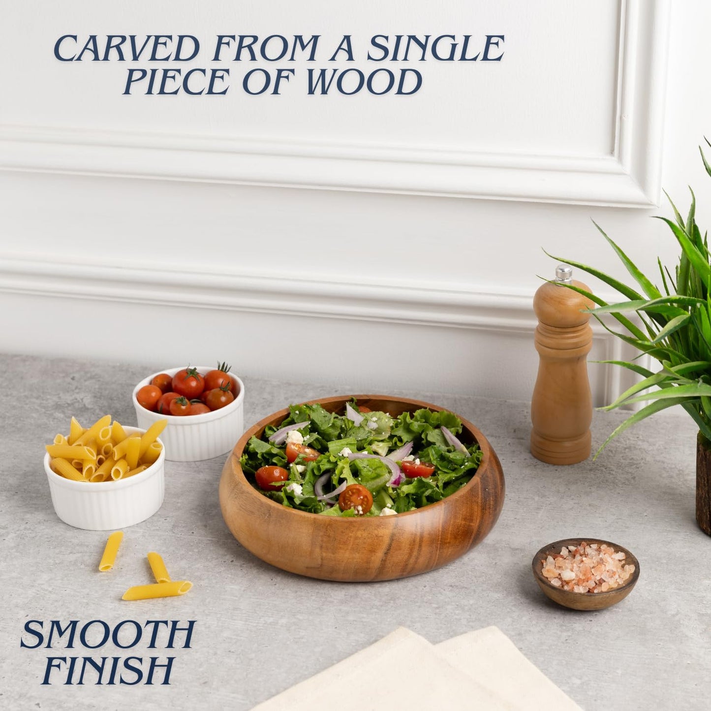 Lavaux Designs Wooden Bowls for Food | Set of 4 Individual Acacia Wood Bowls 20x5 cms (740 ml) | Enjoy Your Salad, Pasta, Rice, acai, Smoothie, Soup,