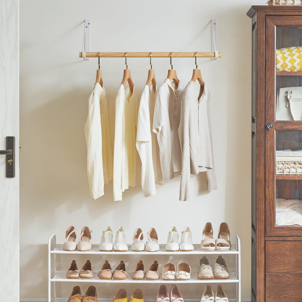 IBUYKE Wall Wardrobe Coat Rack,Wood Wall Mounted Clothes Rail,Hallway Furniture in Industrial Style, Modern Wardrobe Rail，Coat Rack for Entrance