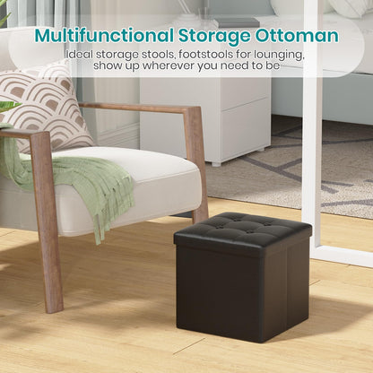 Oak & Tea Storage Ottoman, Foldable Storage Bench, Small Footrest, Cube Storage Unit, 3 Storage Boxes with Lid, Footstool