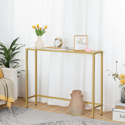 HOOBRO Gold Console Table for Hallway Slim, 100 cm Tempered Glass Sofa Table, Slim Hallway Table, Glass Console Table, Modern Display Table for Living