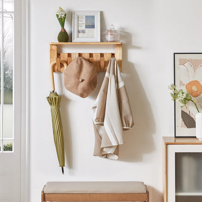 YMYNY Piano Key Coat Hooks Wall Mounted with Shelf, Natural, HWS008N-2