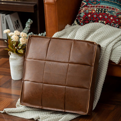 MLUPODY PU Leather Floor Cushion Cover - Seat Cushion Cover for Self-Filling - 45 x 45 x 15 cm, Brown