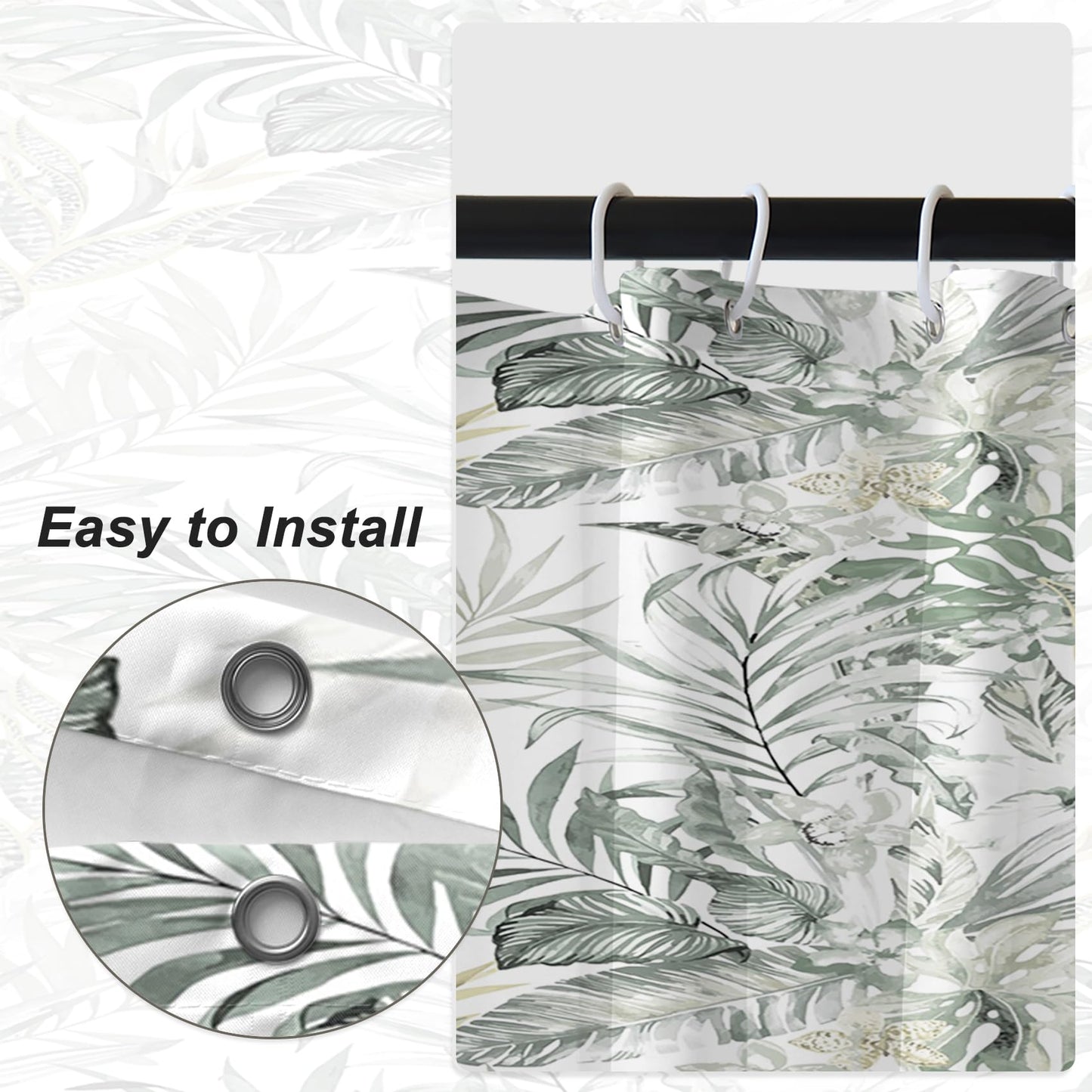 Bovlleetd Stable Eucalyptus Leaf Shower Curtain for Small Bathtub Spring Natural Botanical Plants Fabric Bathroom Curtain Waterproof Polyester Fabric