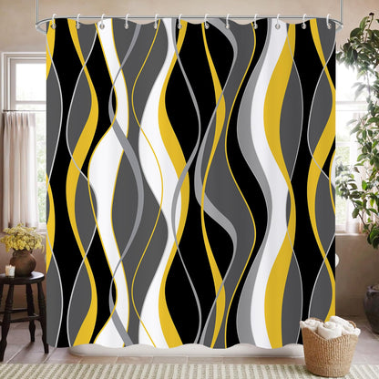 GCIREC Shower Curtain, 180x180cm, Modern Abstract Black Grey White Yellow Ombre Striped Minimalist Art Waterproof Fabric Machine Washable Bathroom