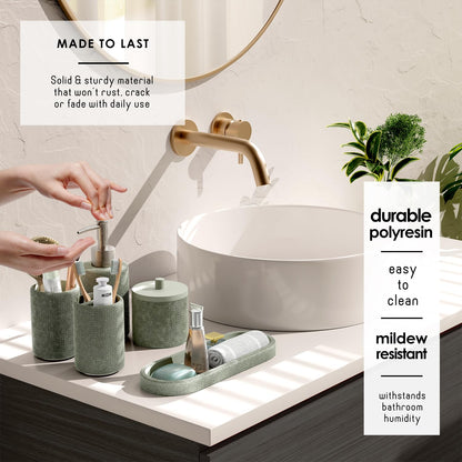 Clara Clark Bathroom Set - Sage Green Bathroom Accessories Set, 5PC Bathroom Accessory Set, Bathroom Sets with Soap Dispenser, Toothbrush Holder
