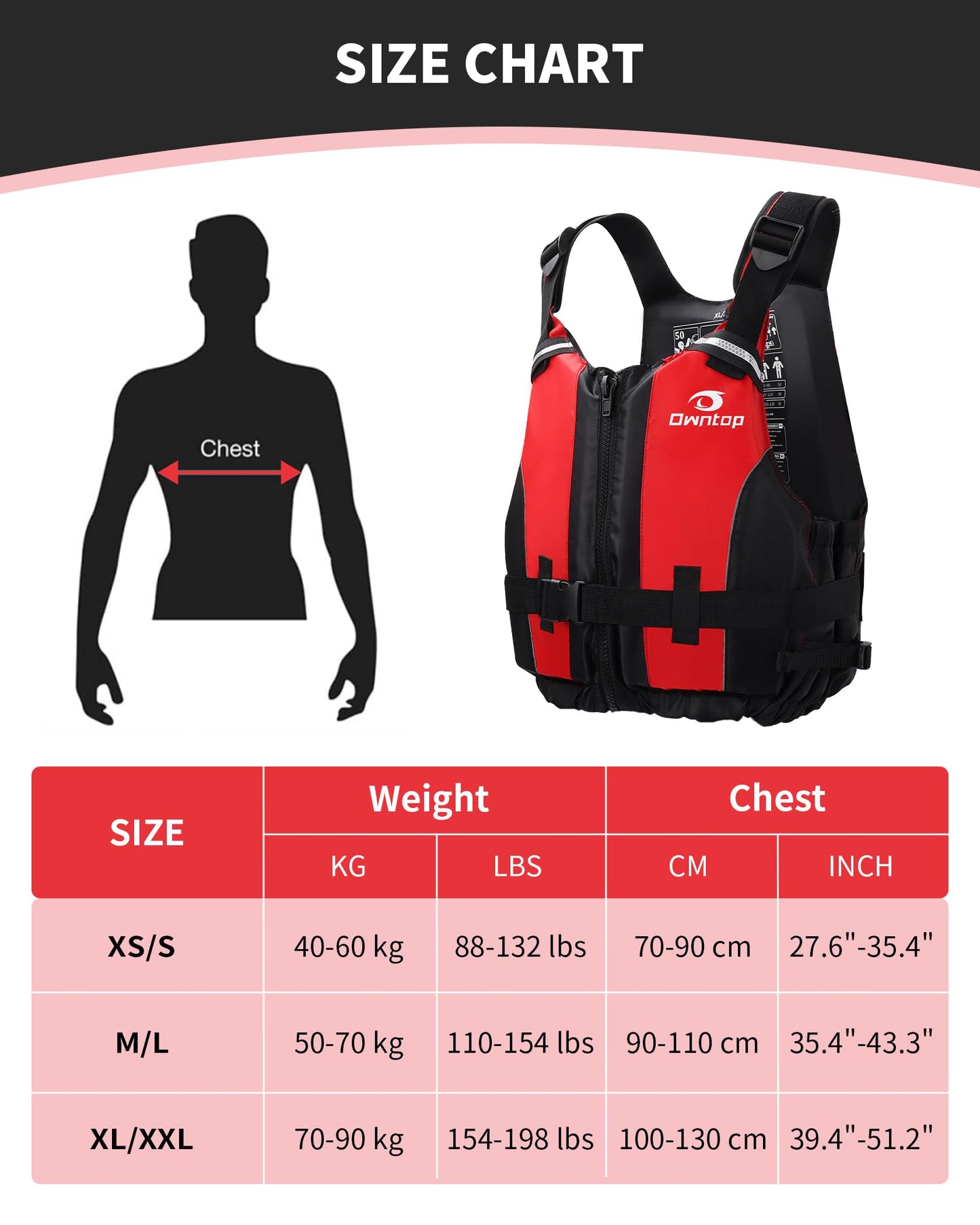 Owntop Buoyancy Aids Adults, Foam Buoyancy Vest Jacket with Crotch Strap Inner Pocket Unisex for Paddleboarding Kayaking Sup Fishing - Red XS/S