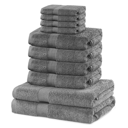 DecoKing Set of 10 Cotton Quality 525 g/m? 4 Guest Towels 30 x 50 cm 4 Hand Towels 50 x 100 cm and 2 Bath Towels 70 x 140 cm Silver Steel Grey