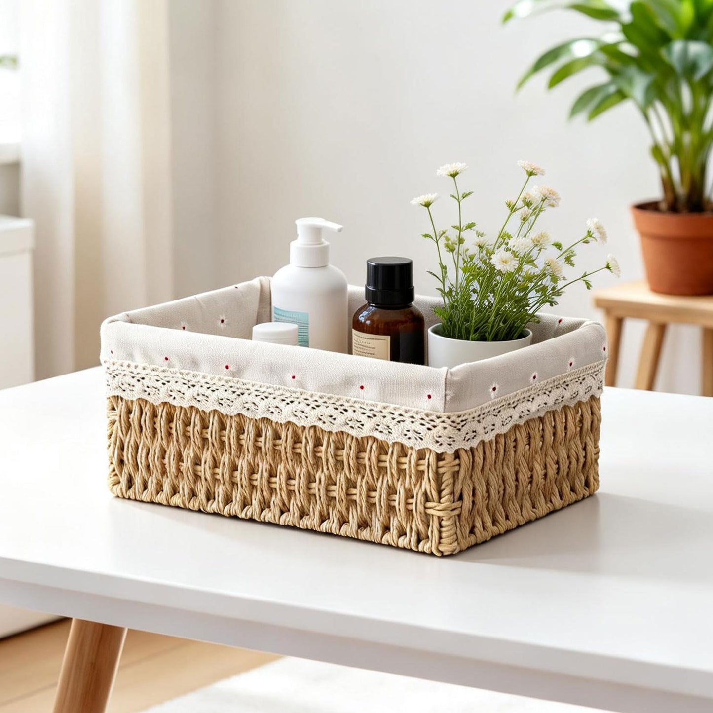 Set of 3 Storage Baskets, 3 Sizes Wicker Bathroom Basket
