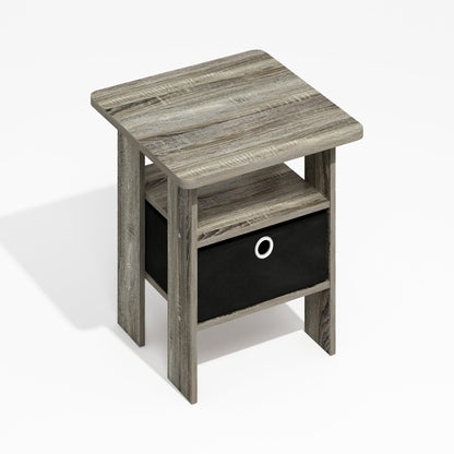 Furinno MODERN Square Top Side Table with Storage Bin, Grey Oak
