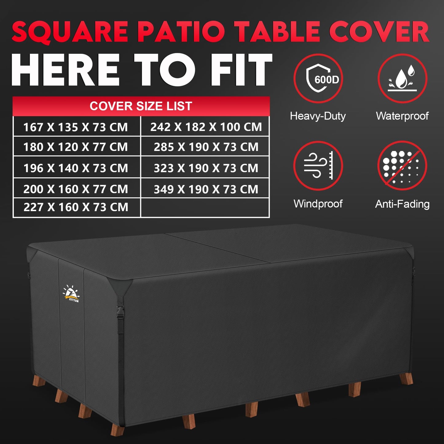 Zettum 196x140x73cm Garden Table Cover Waterproof Rectangular 600D Heavy Duty Patio Furniture Covers for Rattan Sofa Table Chair Cover Patio Table