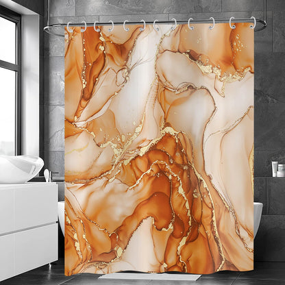 Hnmdmyi Marble Shower Curtain 180x200, Orange Gold Abstract Marble Bathroom Curtains Luxury Modern Aesthetic Art Ink Texture Waterproof Polyester