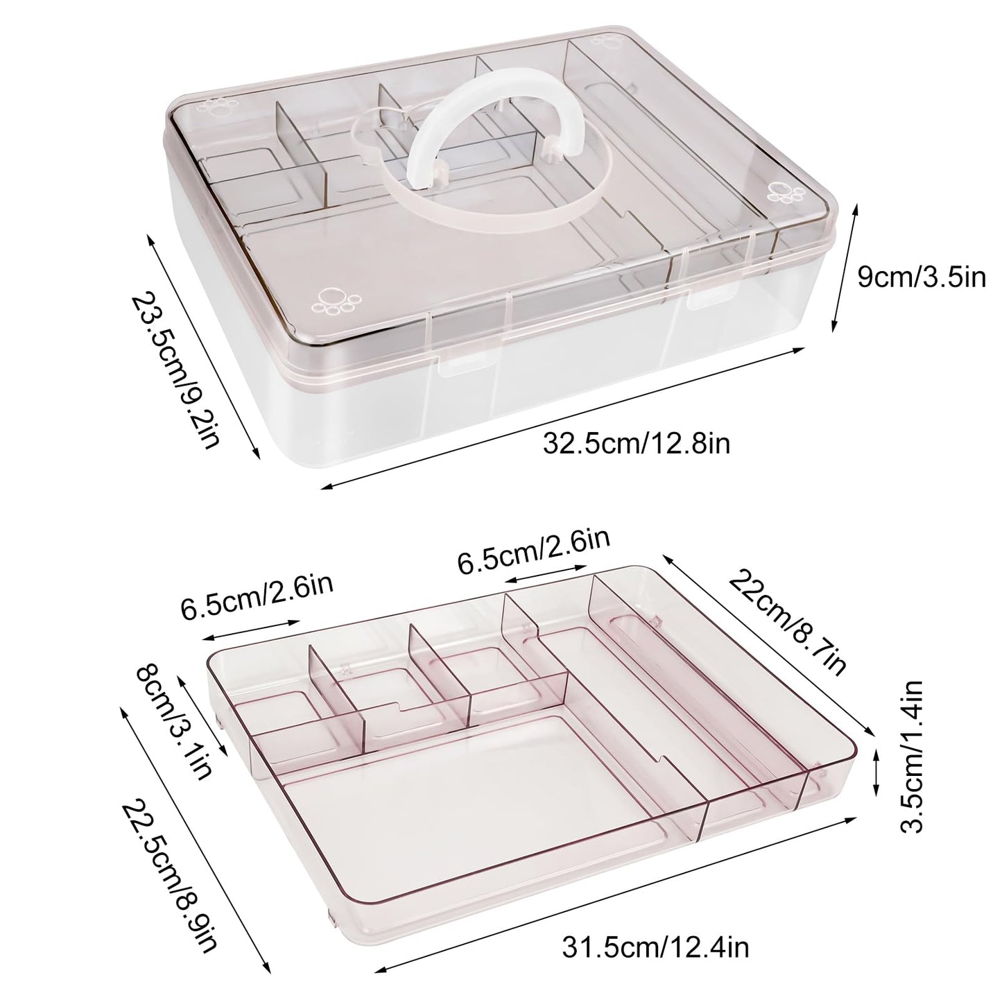 Craft Storage Box Clear Craft Stackable Large Sewing Box with 7 Compartment Tray Large Capacity for Medications, Sewing Supplies