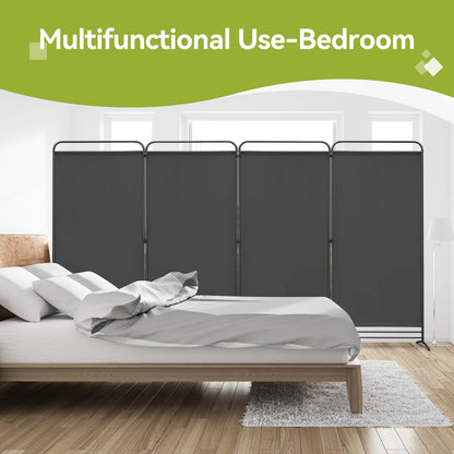 Angel Living 4 Panels Folding Room Divider, Privacy Screen Composed of Polyester Fabric and Sturdy Iron Frame