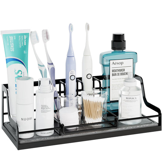 THYGIFTREE Toothbrush Holders Instant-Dry with Water Absorbing Diatomite, 6 Slots Bathroom Organizer Countertop Storage with Adjustable Toothbrush