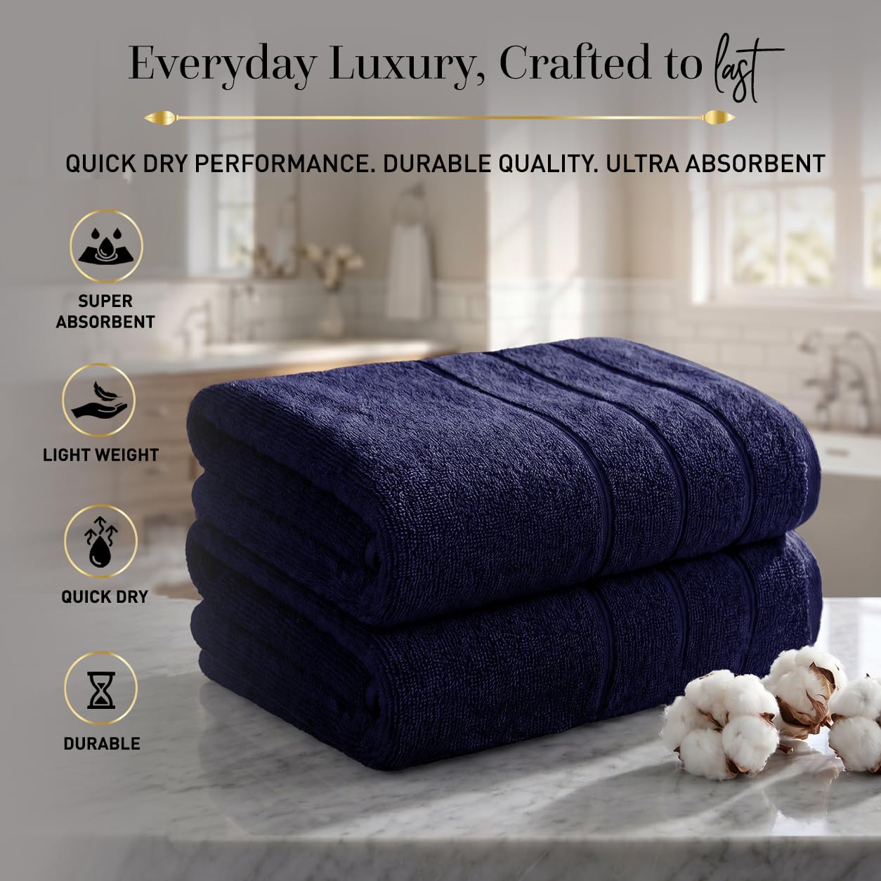 MYTRIDENT Large Bath Towels Set of 2 I 100% Cotton I Bathroom Towels I Blue