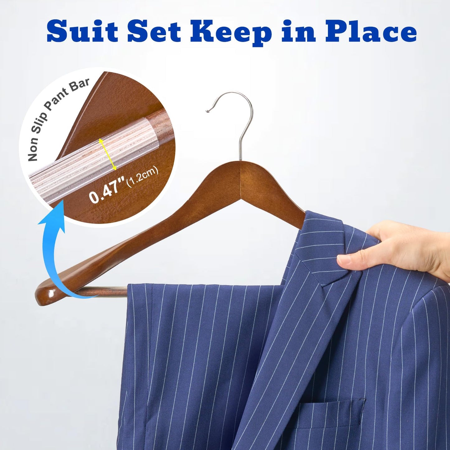 HOUSE DAY Wooden Hangers for Clothes,6pcs Heavy Duty Coat Hangers Walnut Wood for Suit,Clothes Hanger for Adult