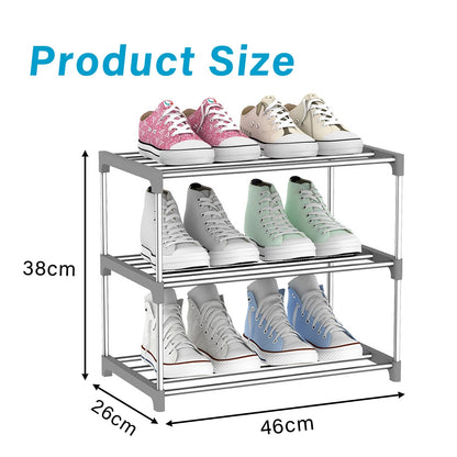huipinghu Stackable 3 Tier Slim Shoe Rack - Space Saving Footwear Storage Organiser with Quick Assembly - Grey, for Hallway & Bedroom