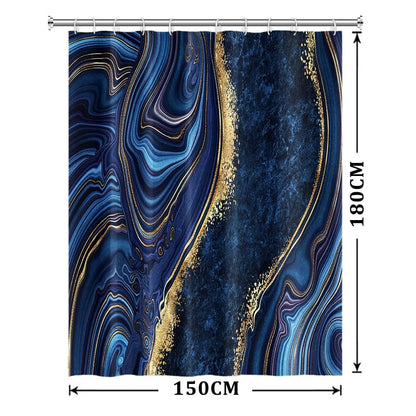 Xiaoterna Marble Fabric Shower Curtain Navy Blue And Gold Marble Neutral Color Waterproof Bathroom Curtains Modern Luxury Mildew Resistant Machine