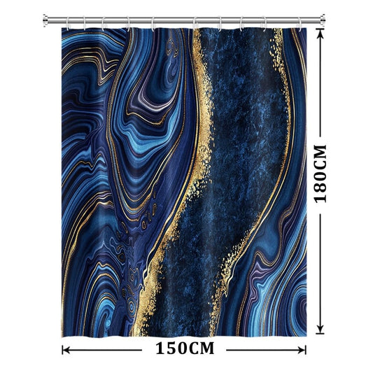 Xiaoterna Marble Fabric Shower Curtain Navy Blue And Gold Marble Neutral Color Waterproof Bathroom Curtains Modern Luxury Mildew Resistant Machine