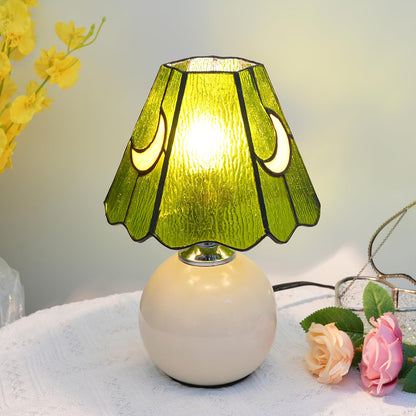 KIPHEPI Mushroom Lamp Table Bedside Nightstand for Bedroom Cute Small Tiffany Glass Moon Lamp for Bedroom Dorm Living Kitchen, Aesthetic Cute Home