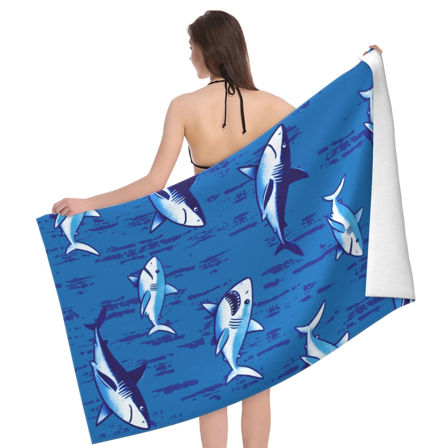 Gelasgo Shark Microfibre Beach Towel - 60"x30" Large Lightweight Soft Quick-Dry Towel for Adults, Ultra Absorbent & Dual-Sided Sand Free