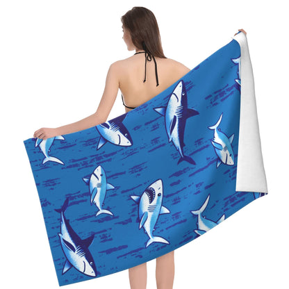Gelasgo Shark Microfibre Beach Towel - 60"x30" Large Lightweight Soft Quick-Dry Towel for Adults, Ultra Absorbent & Dual-Sided Sand Free