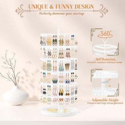 iDavosic.ly 6 Tier Rotating Earring Holder Organizer with Metal Tray, White
