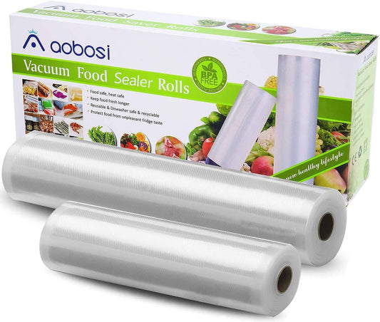 Aobosi Recyclable Vacuum Sealer Bags - No BPA & LFGB Approved Reusable Food Storage Bags 2 Pack Roll 20cmX6m and 28cmX6m,for Sous Vide Cooker and All