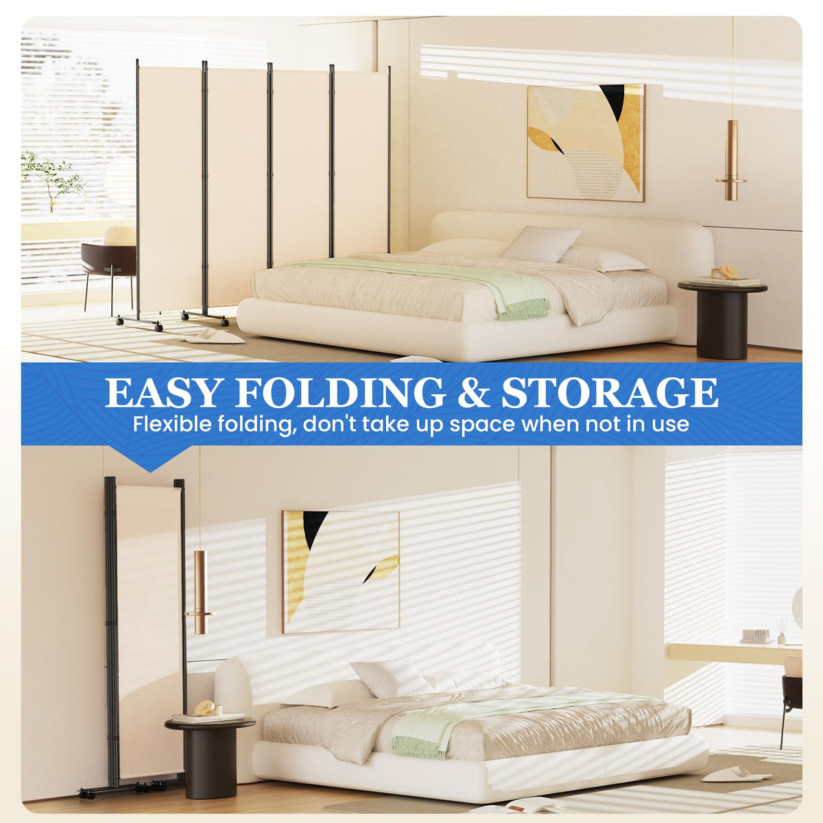 8 Panel Room Divider 183CM Folding Privacy Screens with Lockable Wheels