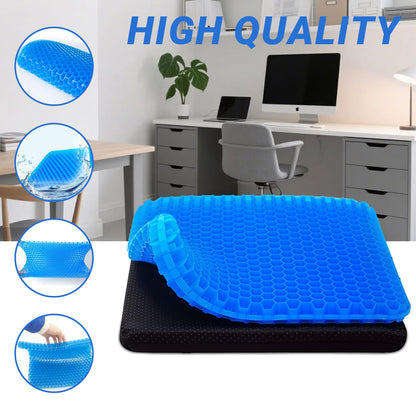 Gel Seat Cushion, Large Gel Seat Cushion for Long Sitting with Non-Slip Covers, Breathable Honeycomb Cushion Pressure-Relieving for Office Chair/Car